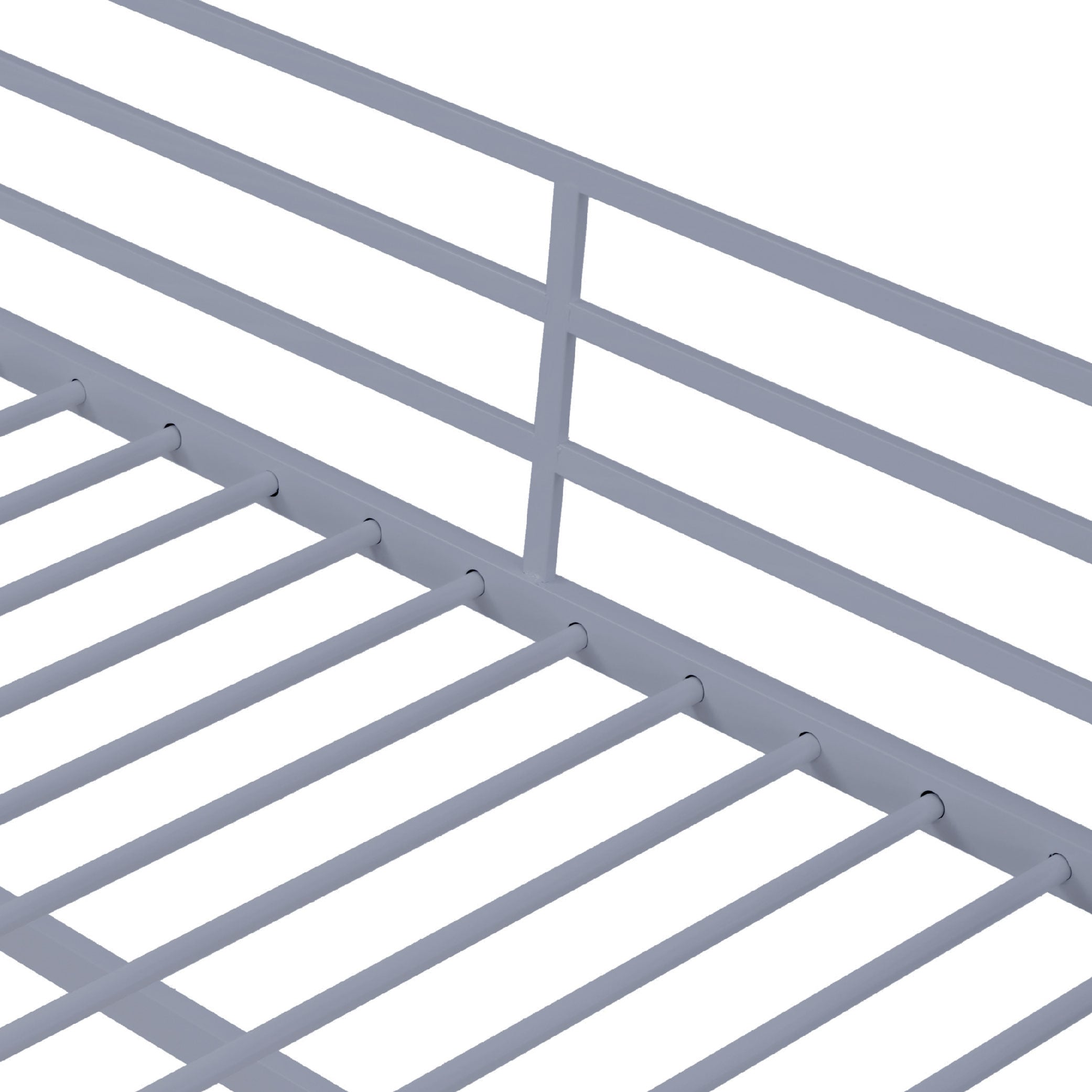 Metal Loft Bed Twin Size, Loft Bed Frame With Safety Guard Rails & Flat Ladder, Twin Loft Bed For Kids Teens Adults, Gray_voghion.com